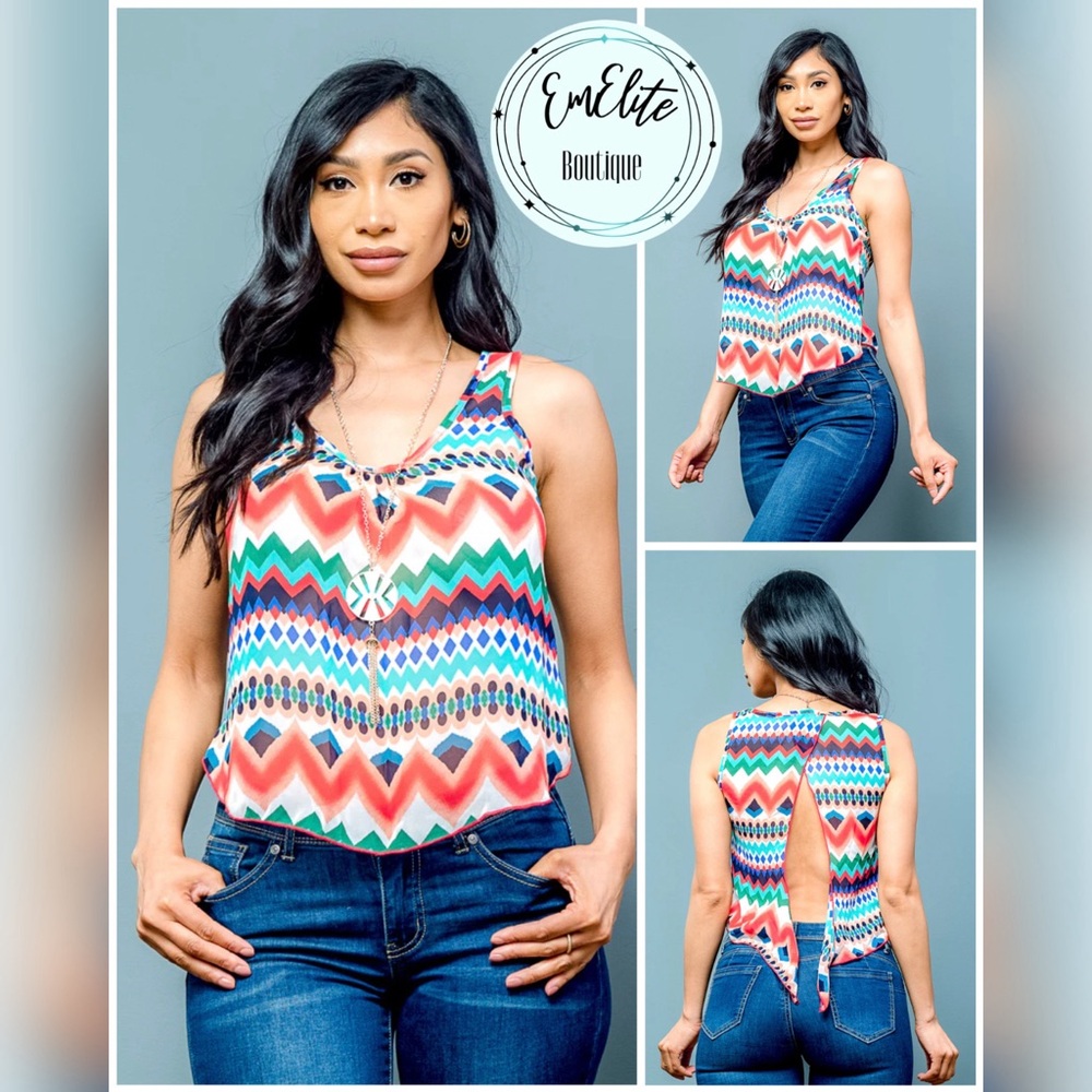 Aztec Tank - Back Tie with Necklace